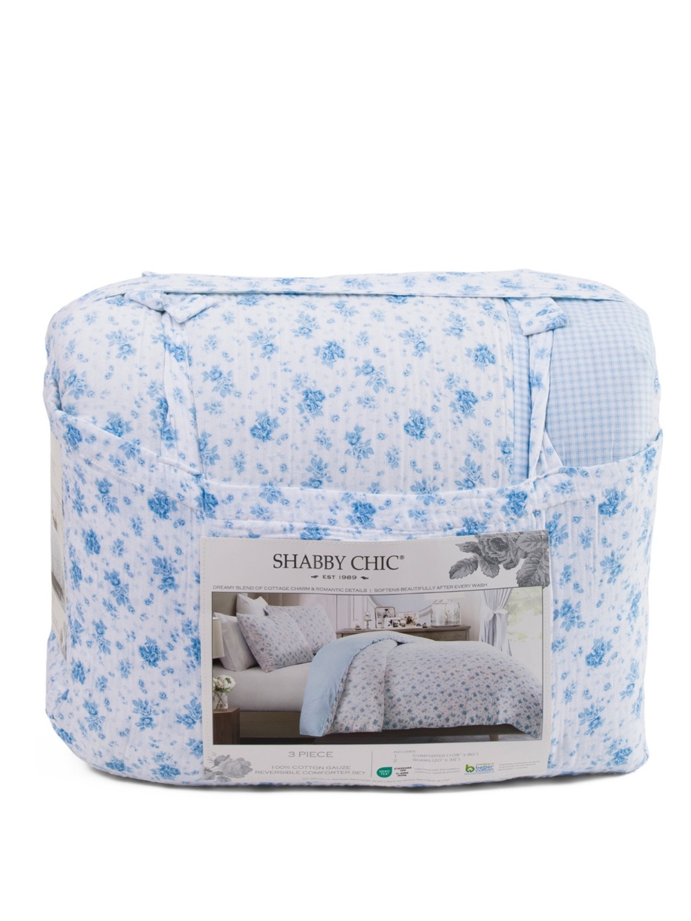 Shabby Chic Blue and White Floral Comforter Set‎
